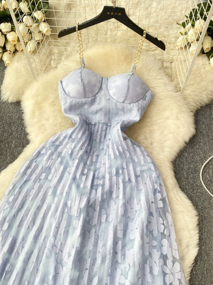 French retro lady style floral suspender tube top dress for women, mesh waist design, super fairy temperament long skirt