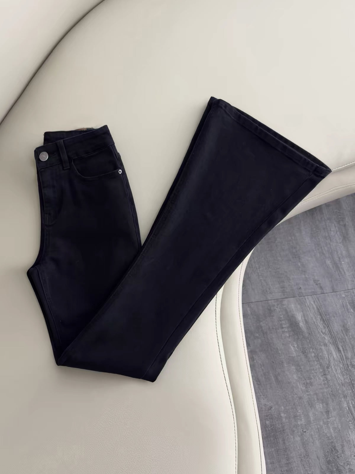 La Chapelle Women's Black Washed High-Waisted Stretch Flared Jeans (Floor-Length/Bootcut Style) – 2026 Spring/Autumn New Arrival