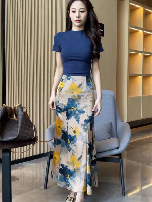 High-end 2024 new temperament goddess fan royal sister style hip dress children's summer Hepburn style suit skirt