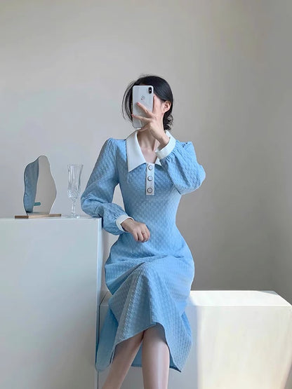 Autumn women's clothing 2023 new French waist slimming high-end light luxury sweet small fresh early autumn dress