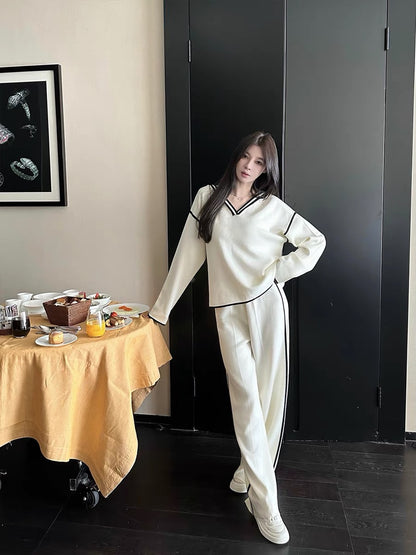 Xu Xuah [Black and Whiteism] Xiaoxiangfeng Knitted Pullover Wool Sweatshirt Jacket Casual Knitted Loose Pants