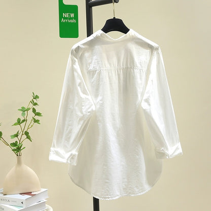 Artistic embroidered long-sleeved white shirt for women 2024 spring and autumn new loose versatile shirt chic bottoming top