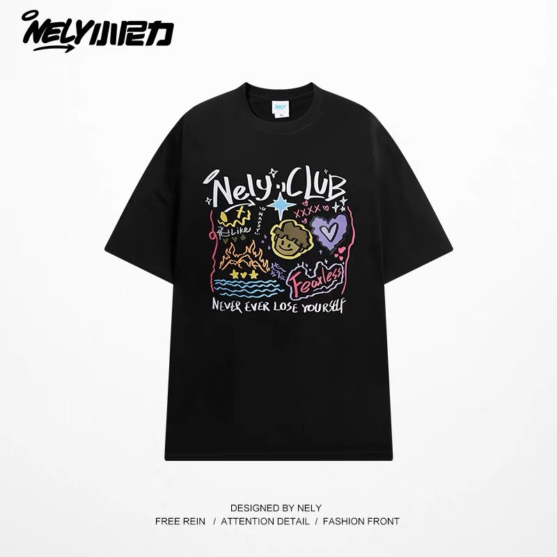 American cartoon cat print round neck short sleeve men and women summer 2025 couple pure cotton t-shirt half sleeve bottoming shirt trend