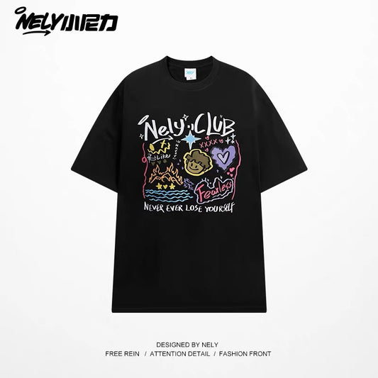 American cartoon cat print round neck short sleeve men and women summer 2025 couple pure cotton t-shirt half sleeve bottoming shirt trend