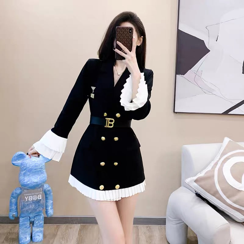 Autumn clothing 2023 new women's clothing high-end small drape dress women's autumn long-sleeved suit skirt