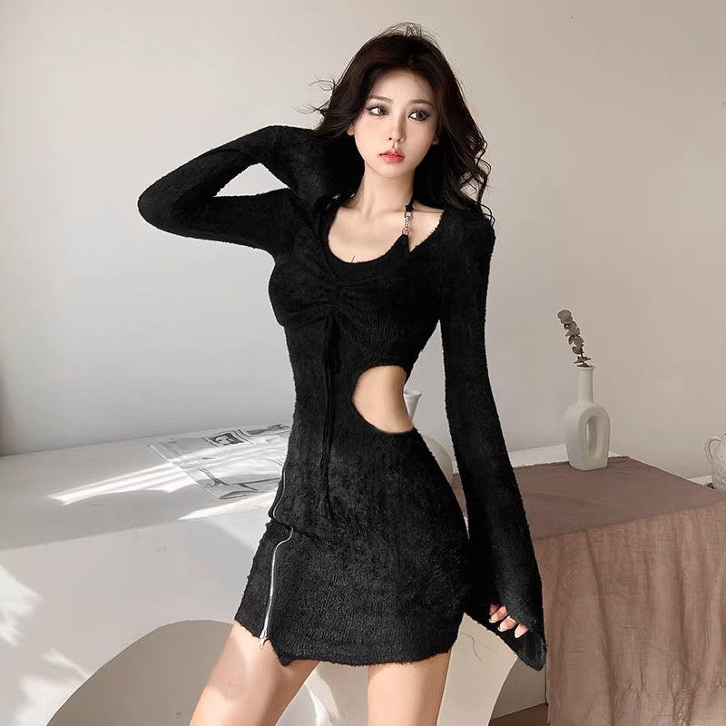SylCue Cool Hot Girl Style Sexy Long Sleeve Dress Women's Waist Hollow Lee Nhi Boutique SylCue Cool Hot Girl Style Sexy Long Sleeve Dress Women's Waist Hollow Lee Nhi Boutique