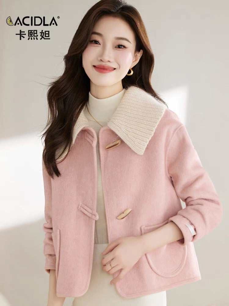Double-sided woolen jacket women's short cashmere top 2023 autumn and winter new fashion brand discount woolen jacket