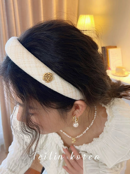Camellia Xiaoxiangfeng hairpin headband 2023 Internet celebrity new headwear hair bundle autumn and winter high skull headband women's style