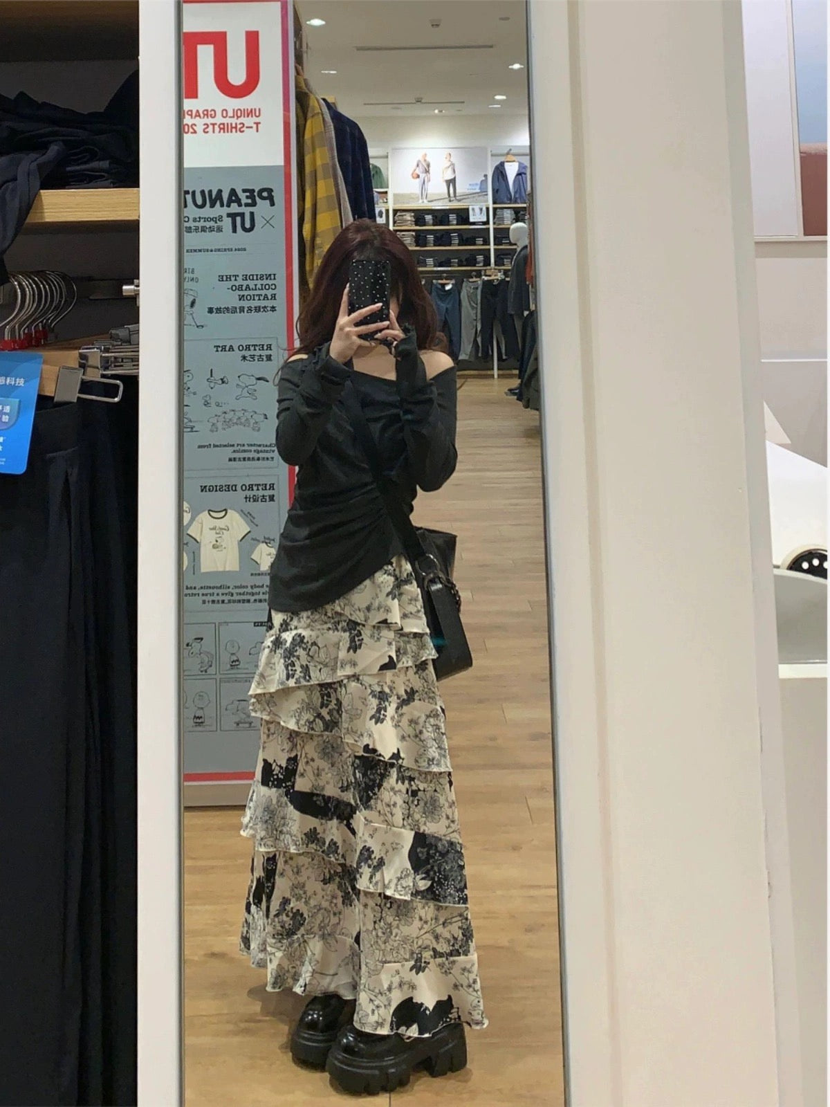 2024 summer new style ruffled floral cake skirt retro high waist slim a-line short long skirt two-piece suit