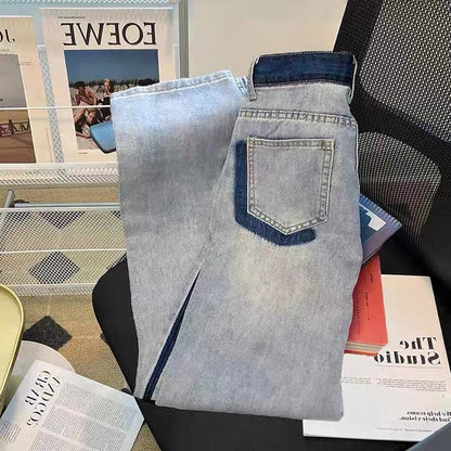 Hong Kong style small contrast washed wide-leg jeans for women spring 2023 new design chic high-waisted pants