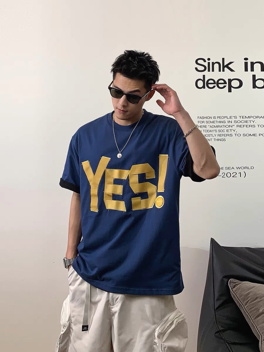 Xu Tailang fashion short-sleeved T-shirt men's ins trend summer fashion brand Hong Kong style design top loose three-quarter sleeve T-shirt