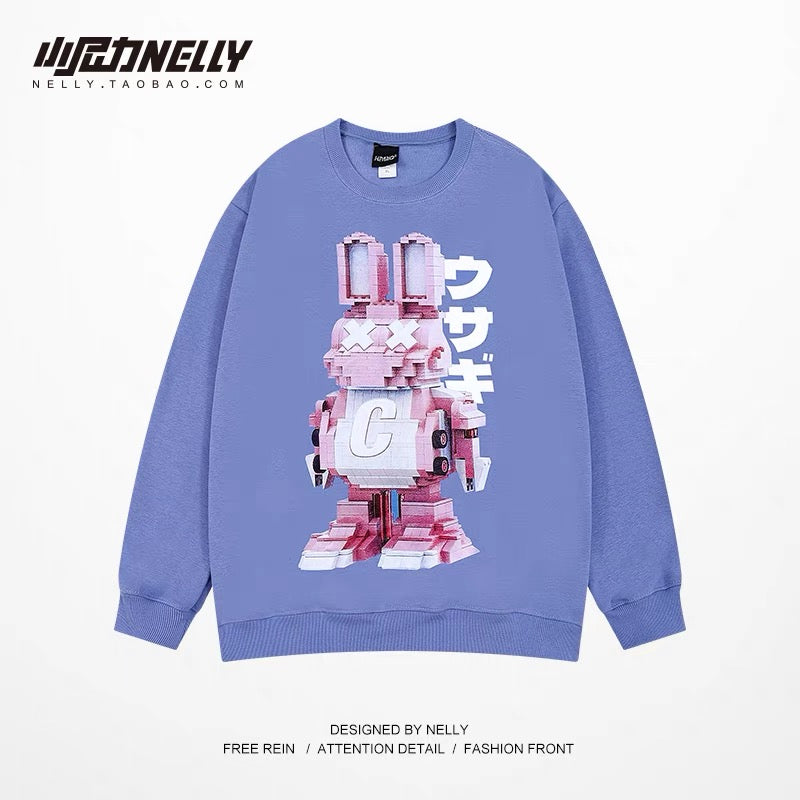 Sweater oversize high street men's spring and autumn 2023 new loose round neck hoodless American trendy brand ins long sleeves (N0927)