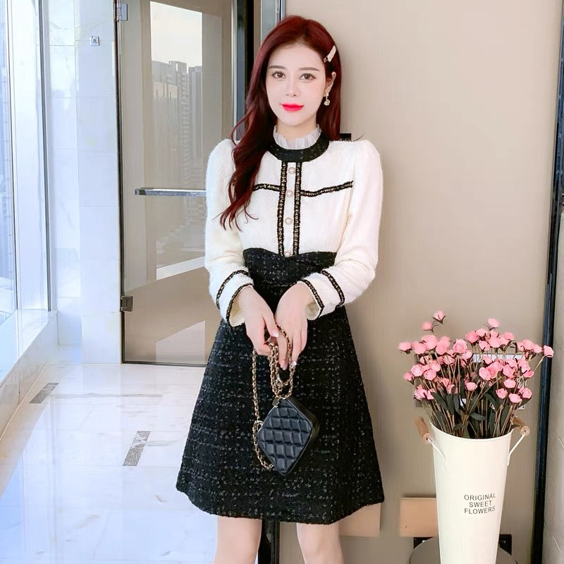 lolita dress women's autumn and winter 2023 new velvet thickened splicing long-sleeved slimming skirt to reduce age
