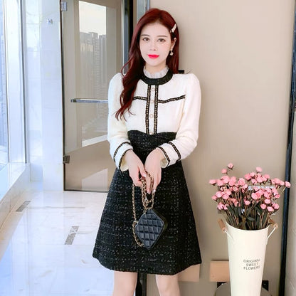 lolita dress women's autumn and winter 2023 new velvet thickened splicing long-sleeved slimming skirt to reduce age