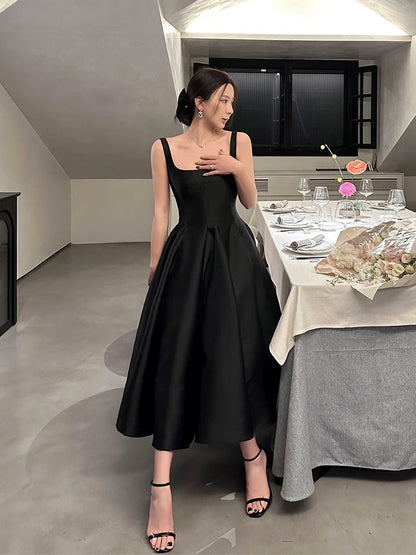 Middletone | Hepburn dress dio* show Tencel wool glossy waist suspender dress