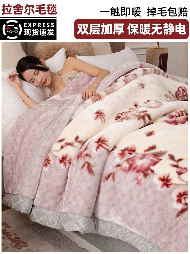 Winter Raschel blanket extra thick plus velvet bed cover blanket quilt wedding coral flannel nap blanket single