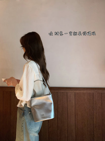Nanfeng Chio2nd soda bubble genuine leather cowhide bucket bag female summer stylish small bag handbag messenger bag