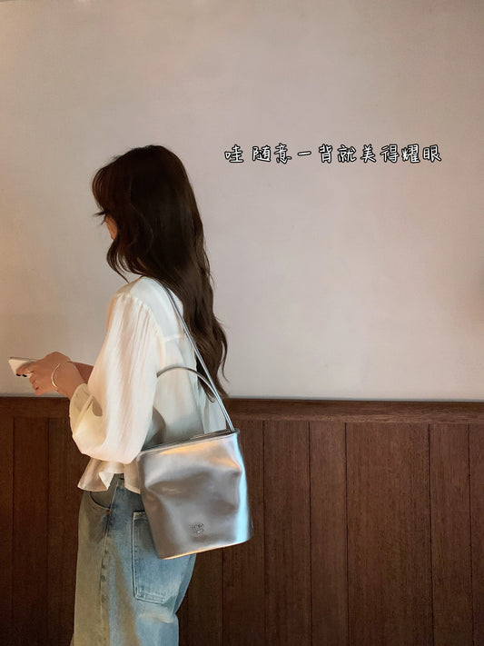 Nanfeng Chio2nd soda bubble genuine leather cowhide bucket bag female summer stylish small bag handbag messenger bag