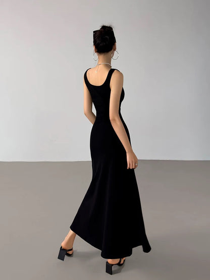 Summer European and American camisole dress for women, long, small, A-line, slim, tight, tube top, hip-covering long skirt