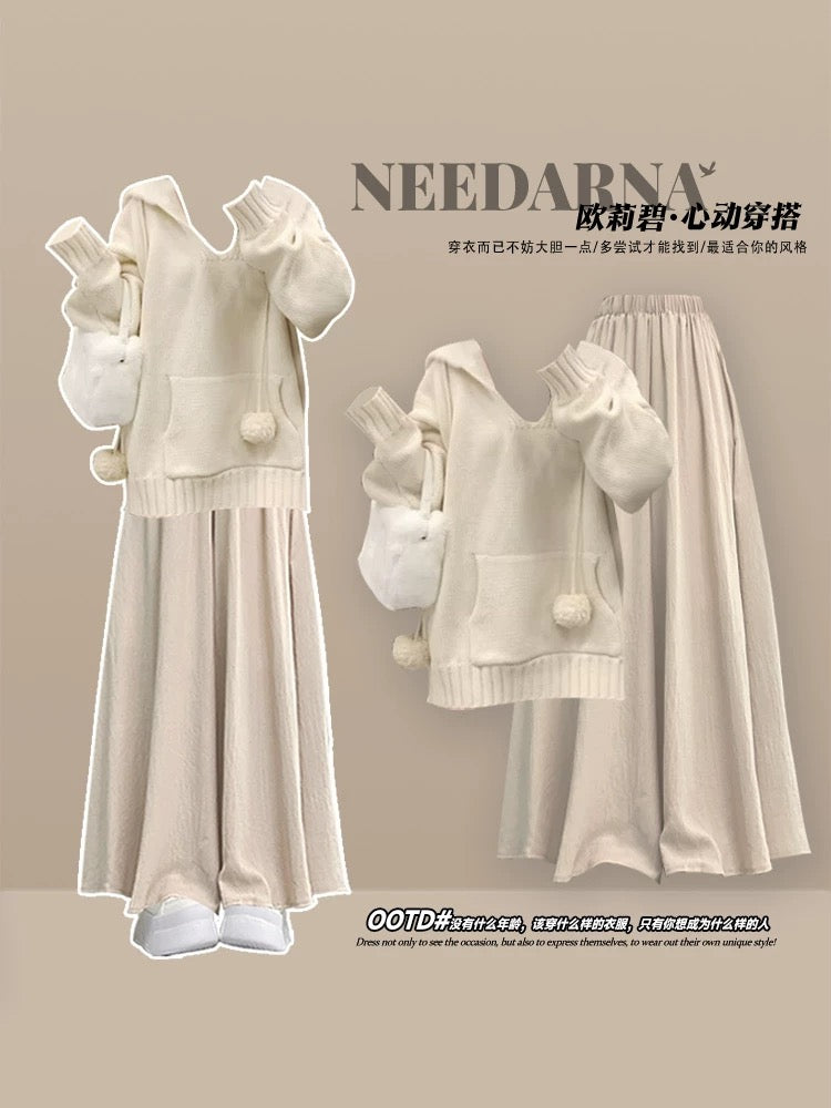 Early autumn Korean style atmosphere outfit a complete set of lazy style sweater long-sleeved dress suit fishing style dating skirt