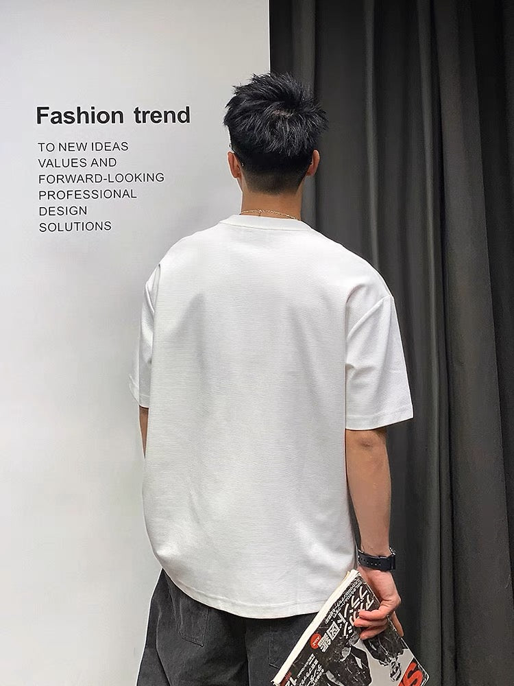 Xu Tailang's design sense of American splicing short-sleeved T-shirt men's summer fashion brand trend versatile three-quarter sleeve T-shirt top