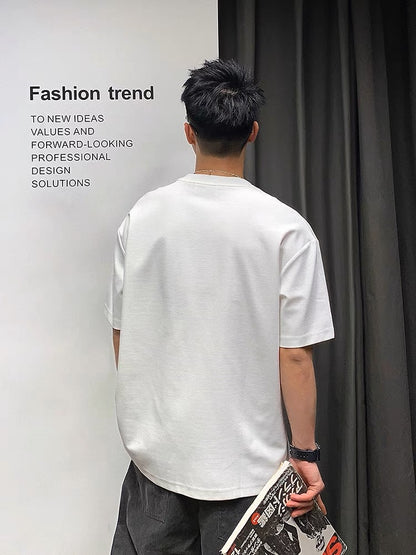 Xu Tailang's design sense of American splicing short-sleeved T-shirt men's summer fashion brand trend versatile three-quarter sleeve T-shirt top