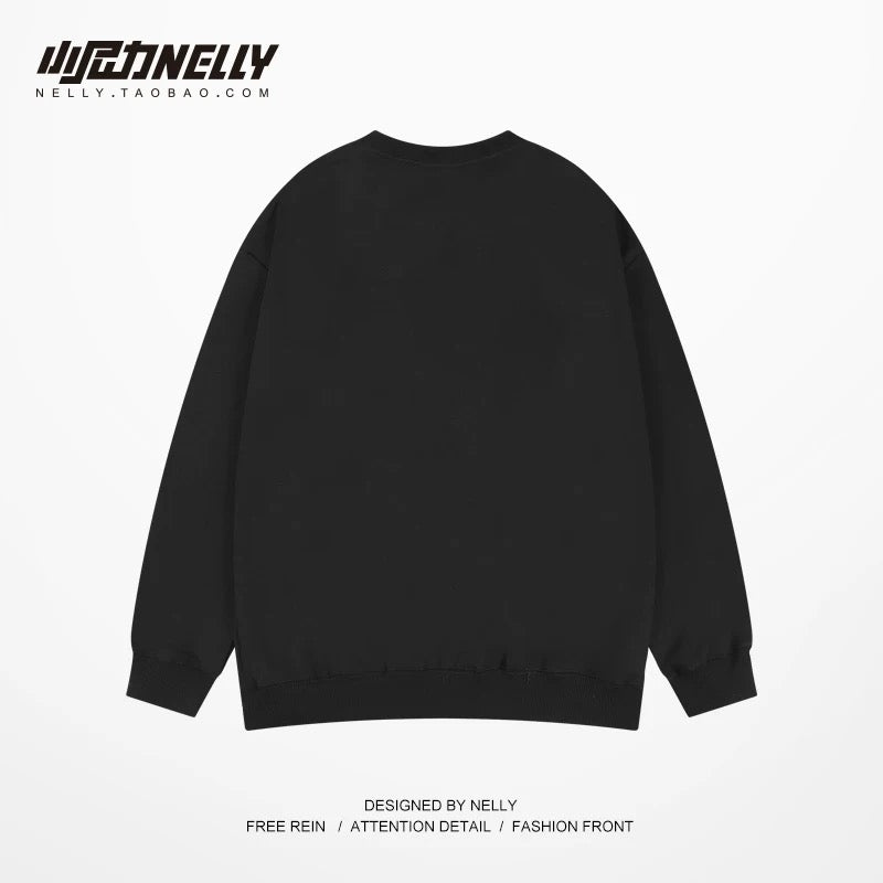 Heavyweight crew neck sweatshirt men's winter American retro hip-hop trendy brand printed casual top plus velvet thickened jacket