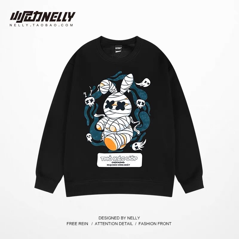ins heavy round neck sweatshirt men's trendy brand tops spring and autumn hip-hop couple jackets winter plus velvet thickening bottom ingredient