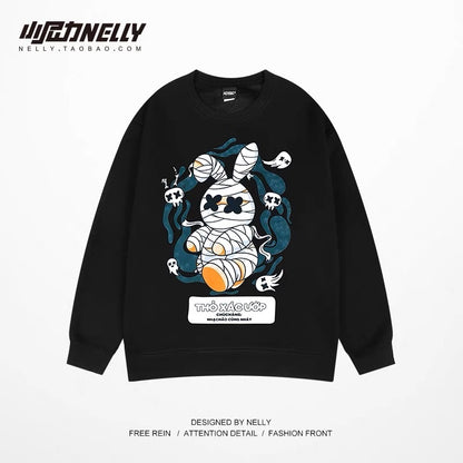 ins heavy round neck sweatshirt men's trendy brand tops spring and autumn hip-hop couple jackets winter plus velvet thickening bottom ingredient