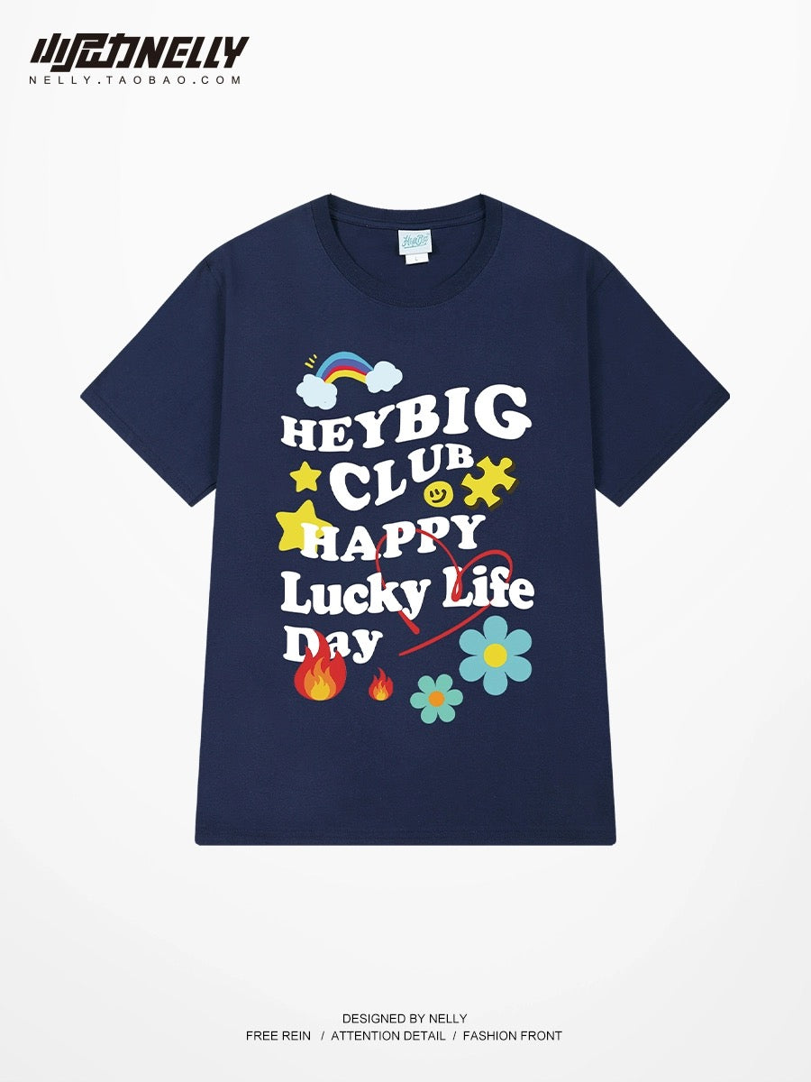 Summer dopamine letter printed short-sleeved T-shirt for men and women loose trend 2024 new half-sleeved T-shirt pure cotton top