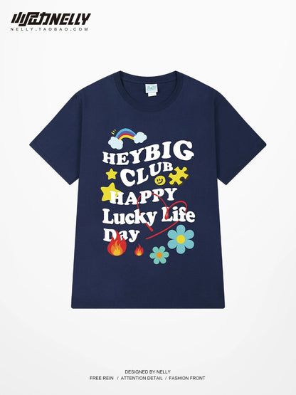 Summer dopamine letter printed short-sleeved T-shirt for men and women loose trend 2024 new half-sleeved T-shirt pure cotton top