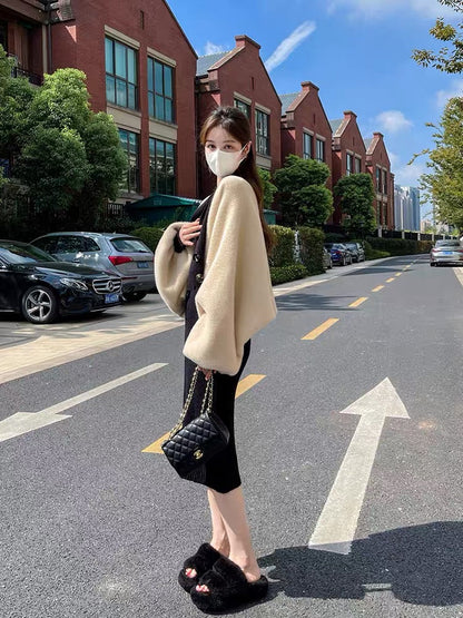 Lin Yan'er suit skirt women's autumn and winter 2023 new cardigan suspender knitted dress elegant lady two-piece set (S184)