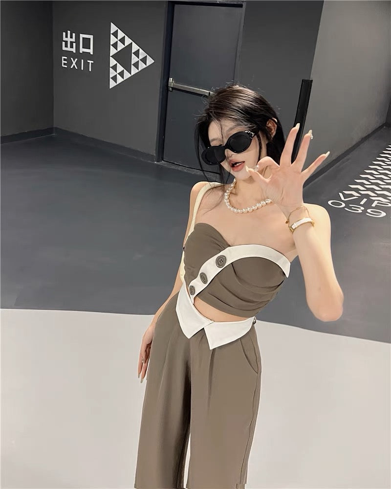 Hot girl suit female summer pure desire sexy short tube top suspender Lee Nhi Boutique Hot girl suit female summer pure desire sexy short tube top suspender Lee Nhi Boutique