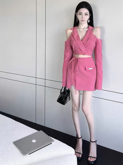 Pure desire sweet hot girl suit strapless suit short jacket female high-end sense two-piece skirt spring and autumn small man