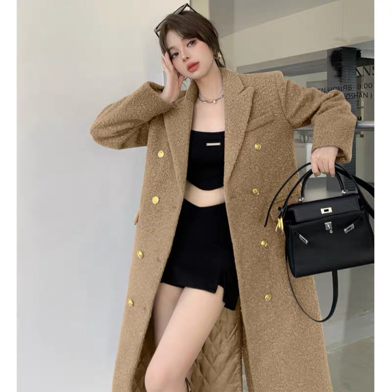 British style high-end goddess style Korean style woolen coat mid-length foreign style early spring and autumn 2023 new style (B9995)