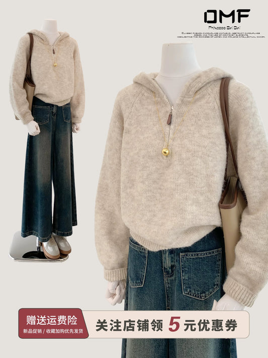 style bow-knitted sweater cardigan coat for women in early autumn straight shoulder French design short outerwear