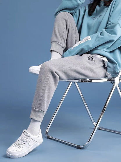 Special offer/Korean version of smiley face embroidered ankle-length sweatpants for women spring new elastic high-waisted loose casual sweatpants
