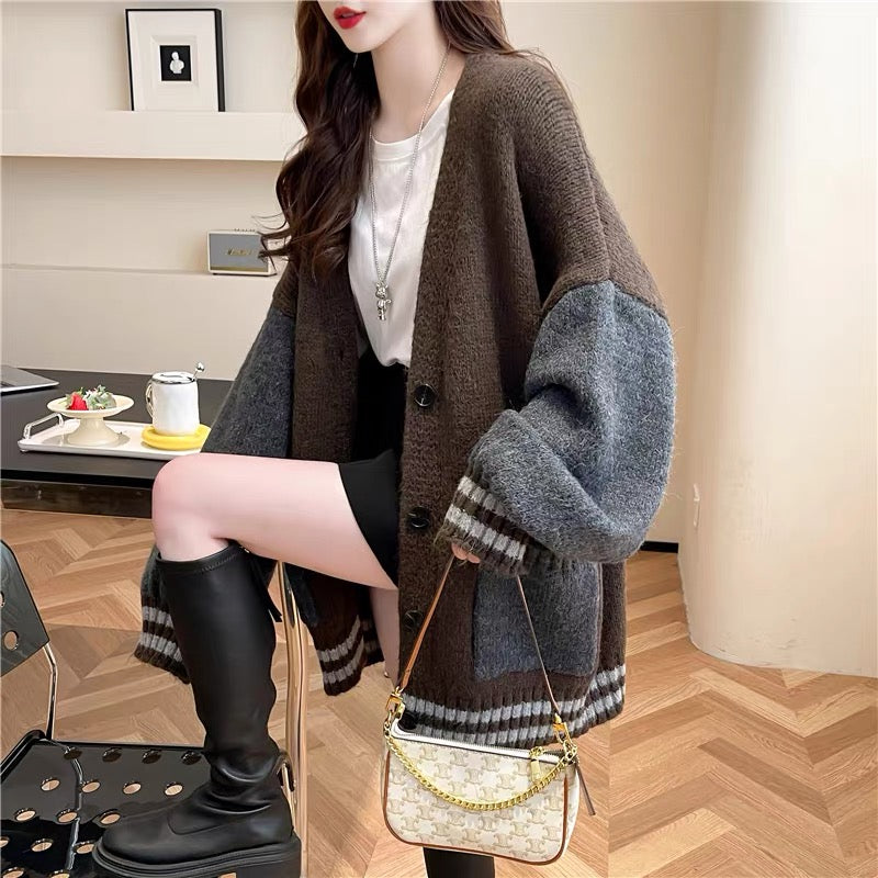 Loose and lazy style knitted sweater cardigan for women 2023 new autumn fashionable and versatile Korean style knitted jacket (S0613)