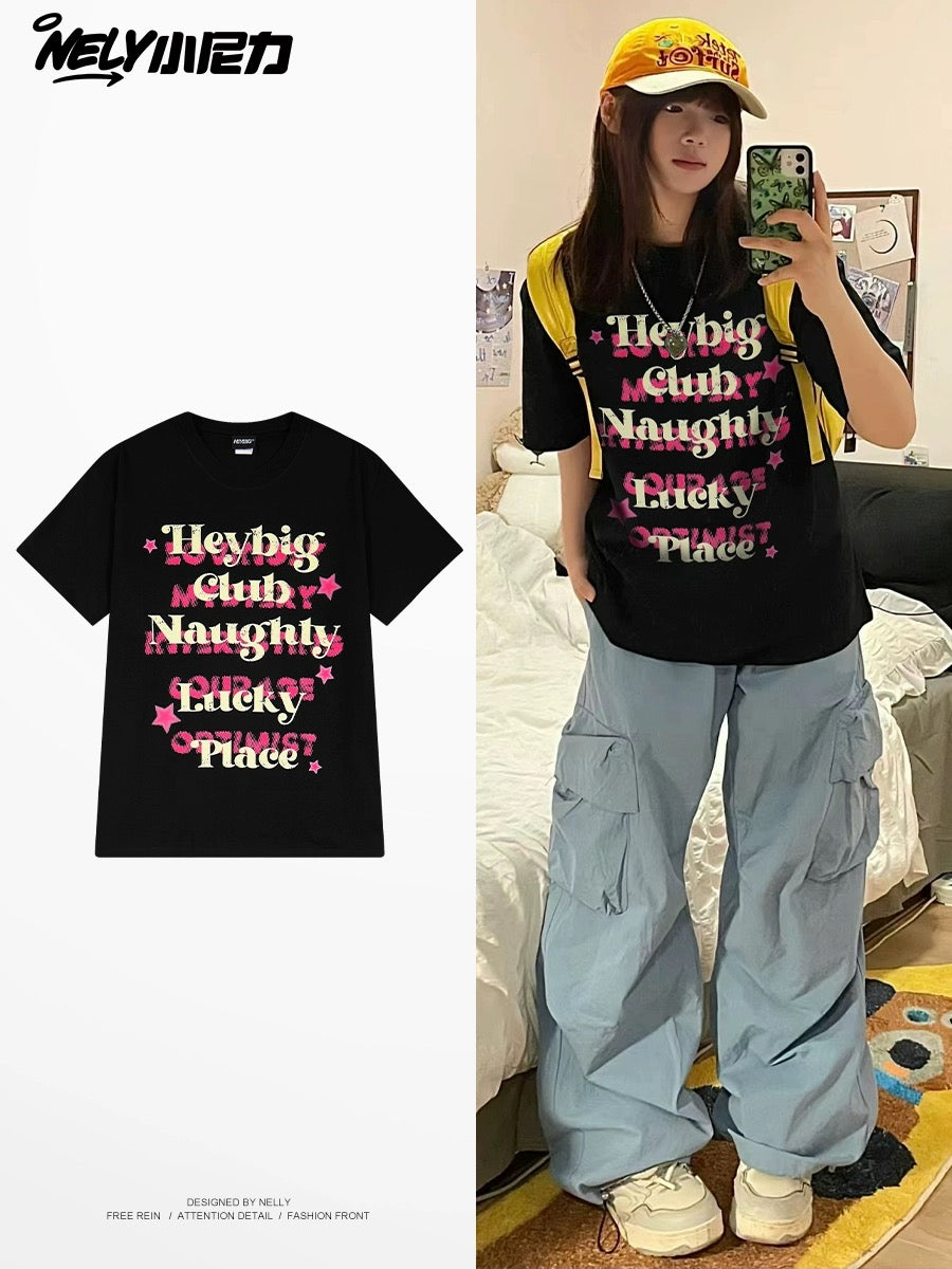 nely Xiao Nili heavy cotton short-sleeved T-shirt men and women summer ins trendy street overlapping letter print tops