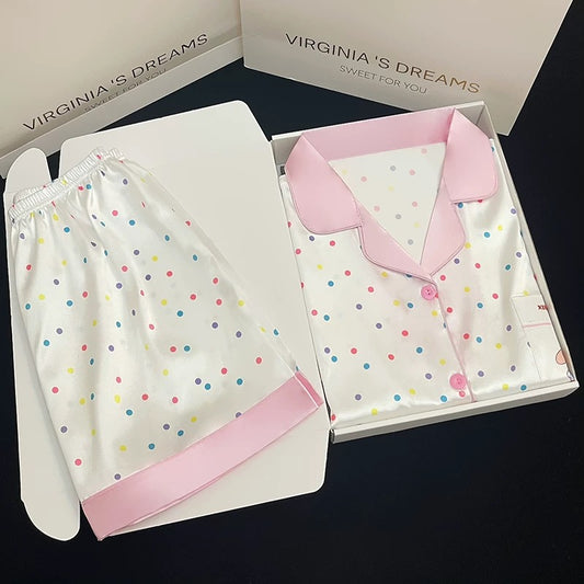 2024 new ice silk pajamas women's short-sleeved summer thin silk can be worn outside home clothes suit spring and summer