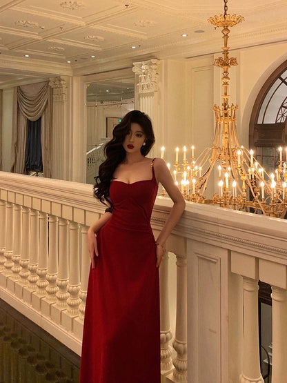 Ge Fuzhen French red suspender dress female 2024 new retro sleeveless temperament A-line waist long skirt