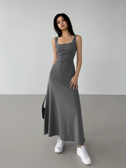 Summer European and American camisole dress for women, long, small, A-line, slim, tight, tube top, hip-covering long skirt