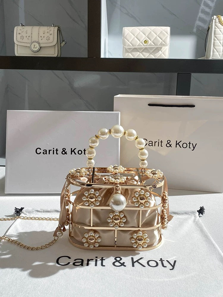Carit Koty French niche bag 2023 new pearl portable box bag high-end dinner cosmetic bag