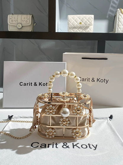Carit Koty French niche bag 2023 new pearl portable box bag high-end dinner cosmetic bag