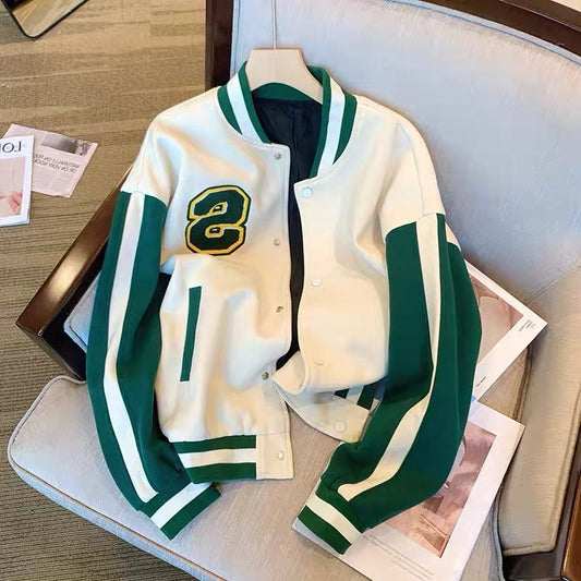American retro vintage color matching baseball uniform men and women autumn and winter salt system fried street college wind jacket jacket tide