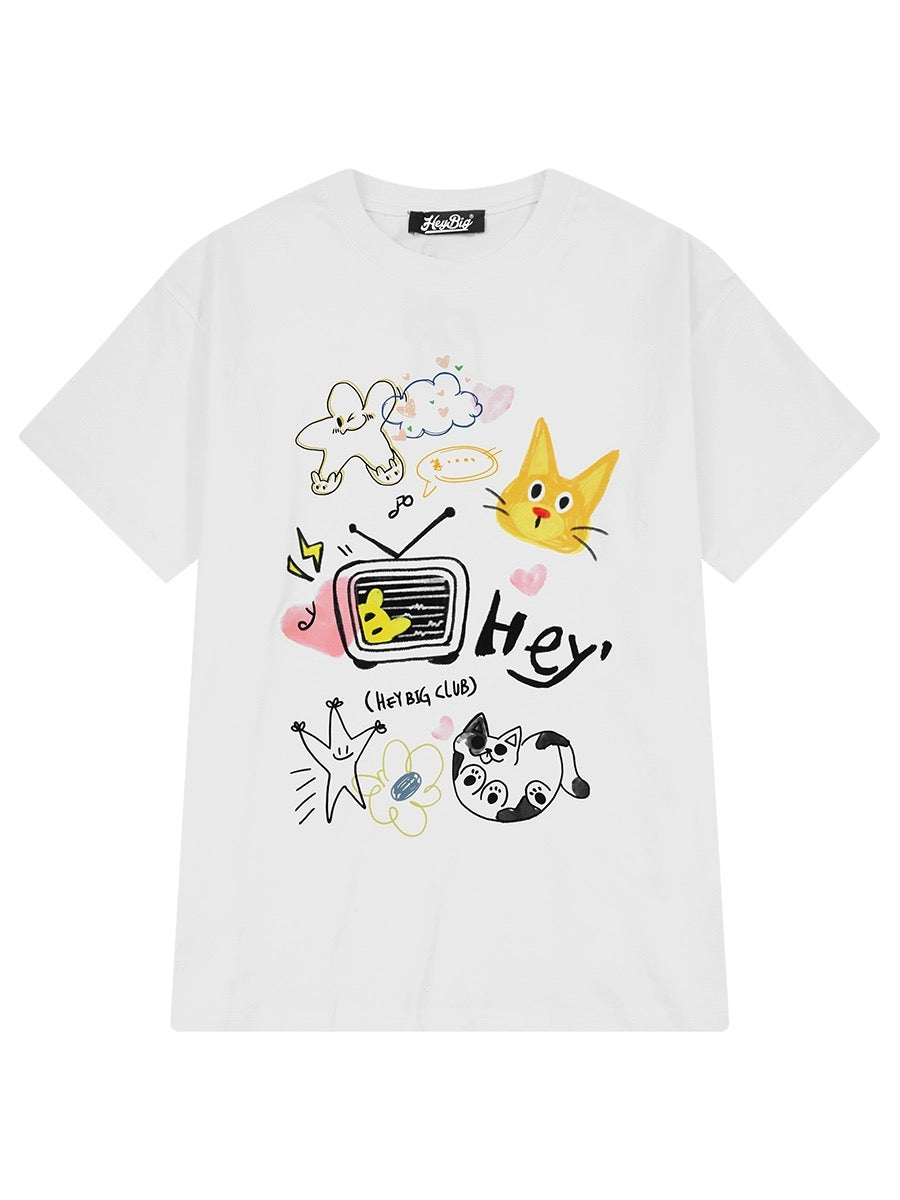 Hong Kong fashion brand high street American short-sleeved T-shirt men's summer 2024 new loose half-sleeved ins heavy cotton T-shirt