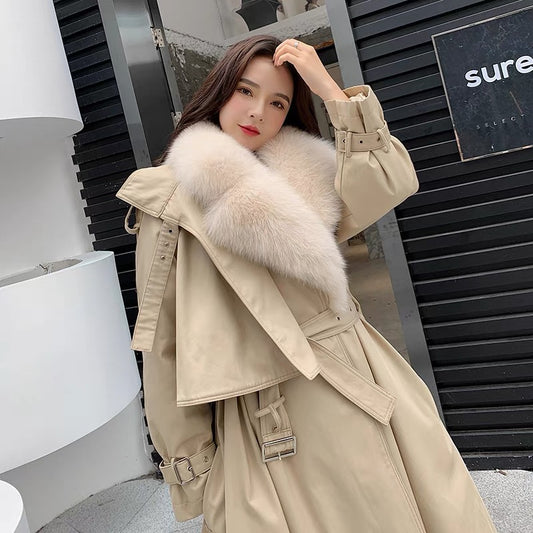 2023 Winter New Removable Rex Rabbit Fur Liner Windbreaker Pie Overcoat Women's Mid-Length Jacket Popular Style