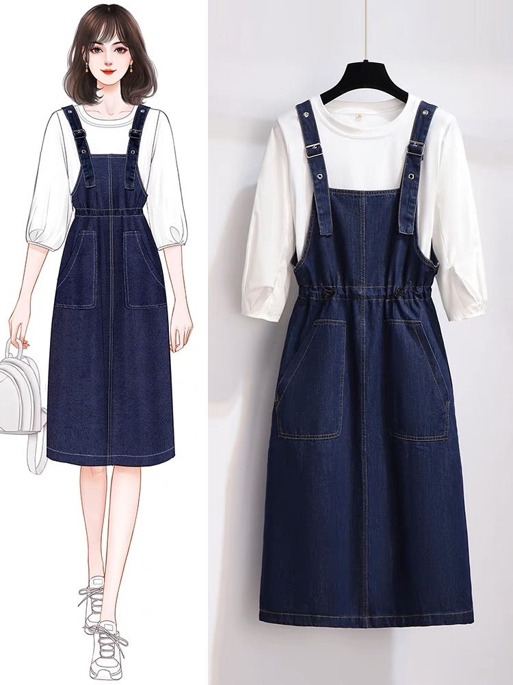 Denim suspender skirt women's summer 2023 new autumn clothes girls' clothes small people wear suit skirt dress