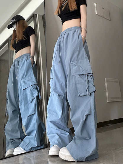 American retro overalls for women in autumn and winter with wide-leg design, niche plus velvet and thickening, loose casual floor mopping trousers, trendy