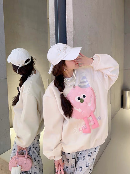 Thebestxue off-white small pink ball loose sweatshirt for women 2023 new popular tops autumn women's jacket trendy